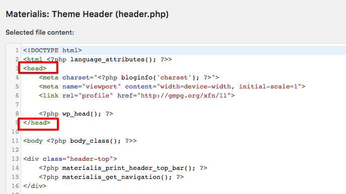 Element <head> w pliku header.php