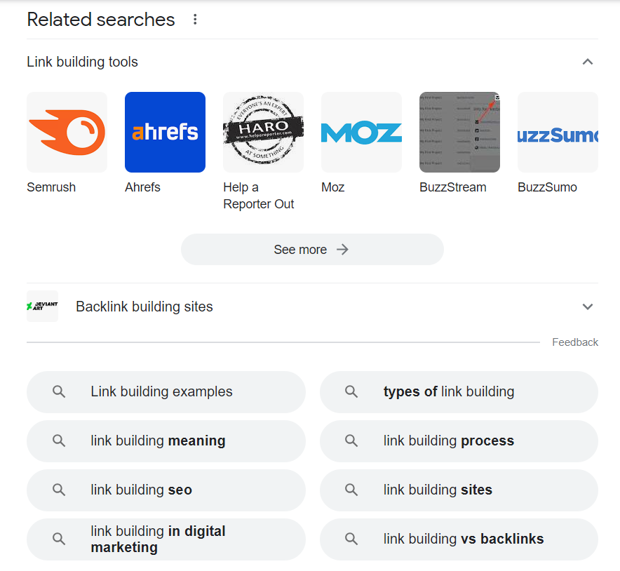 Seção de Pesquisas Relacionadas do Google